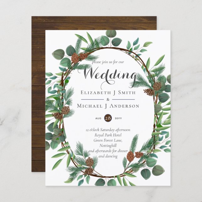 Lámina Invitación a la boda de Wreath Woodland Rústico Pr (Anverso / Reverso)