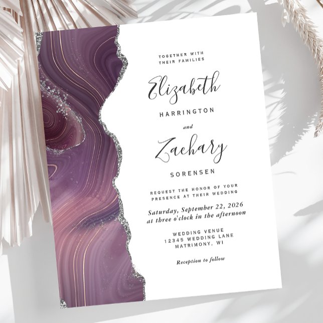Lámina Invitación a la boda del ágata de plata malva mode (Subido por el creador)