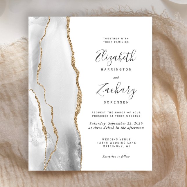 Lámina Invitación a la boda del Agate de Oro Blanco Gris  (Subido por el creador)