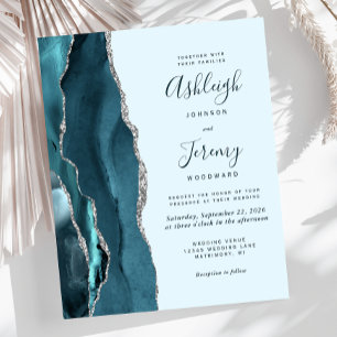 Lámina Invitación a la boda del Agate de Plata Verde azul