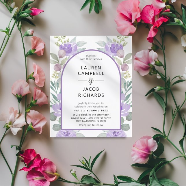 Lámina Invitación a la boda del arco floral púrpura del p (Subido por el creador)
