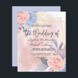 Lámina Invitación a la boda del Cepillo Rosado y Azul Flo<br><div class="desc">Boda de Boda Floral Blue & Pink Brush Invitación a acuarela moderna color azul floral dorado rosa con pincel rosa,  para completar con tus detalles fácil y rápidamente. consulta mi tienda para ver la suite completa para este diseño.</div>