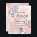 Lámina Invitación a la boda del Cepillo Rosado y Azul Flo<br><div class="desc">Boda de Boda Floral Blue & Pink Brush Invitación a acuarela moderna color azul floral dorado rosa con pincel rosa,  para completar con tus detalles fácil y rápidamente. consulta mi tienda para ver la suite completa para este diseño.</div>