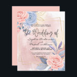 Lámina Invitación a la boda del Cepillo Rosado y Azul Flo<br><div class="desc">Boda de Boda Floral Blue & Pink Brush Invitación a acuarela moderna color azul floral dorado rosa con pincel rosa,  para completar con tus detalles fácil y rápidamente. consulta mi tienda para ver la suite completa para este diseño.</div>