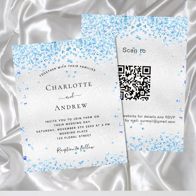 Lámina Invitación a la boda del código QR azul plateado d (Subido por el creador)