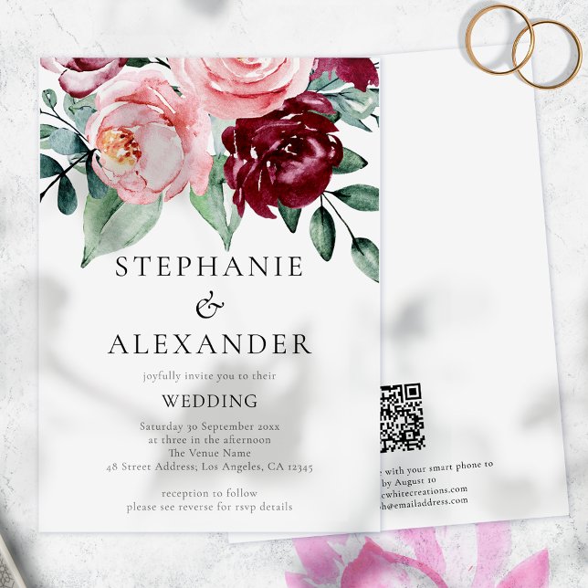 Lámina Invitación a la boda del código QR de floral rosa  (Subido por el creador)