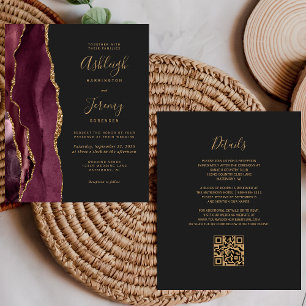 Lámina Invitación a la boda del código QR oscuro de oro d