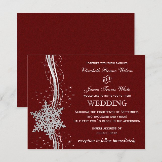 Lámina Invitación a la boda del copo de nieve de plata ro (Anverso / Reverso)