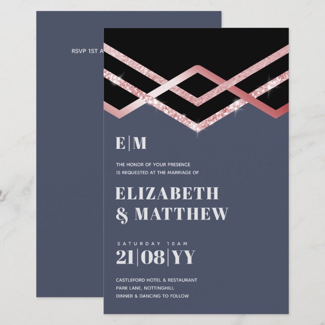 Lámina Invitación a la boda del deco negro de Glam Purpur (Anverso / Reverso)