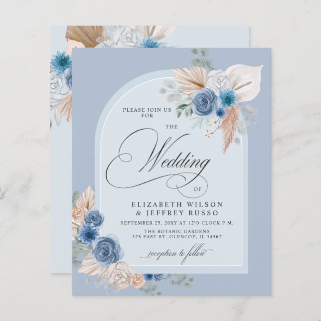 Lámina Invitación a la boda del Dusty Blue Pampas (Anverso / Reverso)