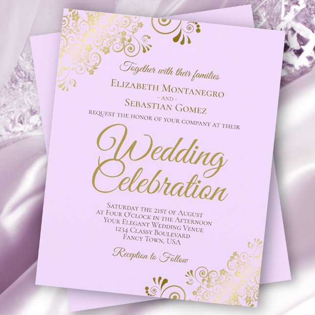 Lámina Invitación a la boda del elegante Lilac Gold Lace (Subido por el creador)