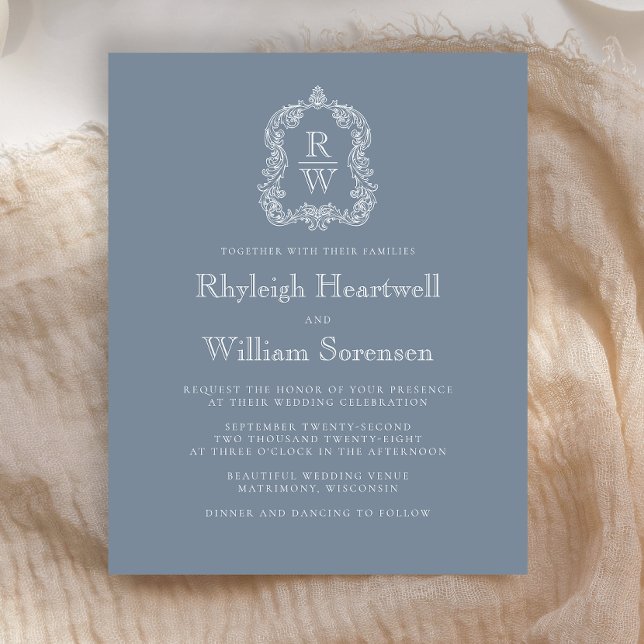 Lámina Invitación a la boda del Escudo de Monograma Azul  (Subido por el creador)