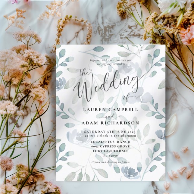 Lámina Invitación a la boda del Eucalipto Azul Floral Pre (Subido por el creador)