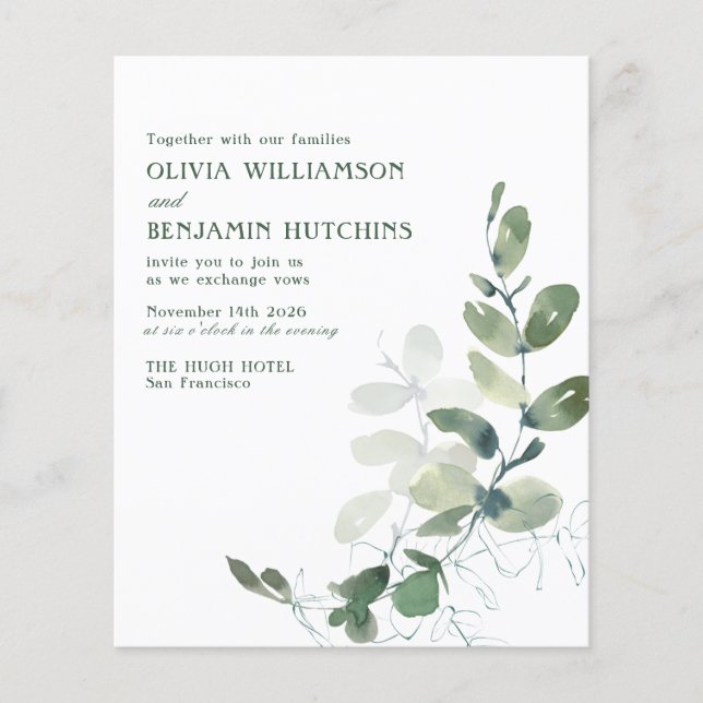 Lámina Invitación a la boda del Eucalipto Botánico Rústic (Anverso)