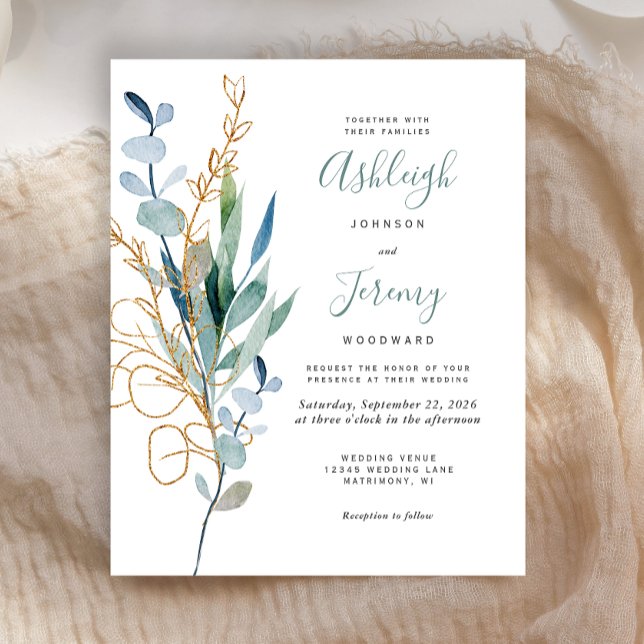 Lámina Invitación a la boda del Eucalipto de Oro con acua (Subido por el creador)