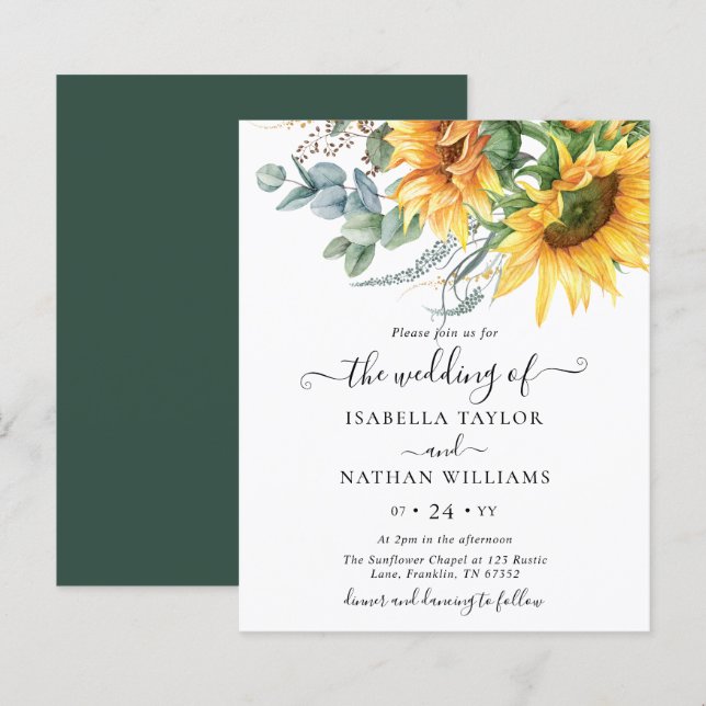 Lámina Invitación a la boda del Eucalipto del girasol pre (Anverso / Reverso)