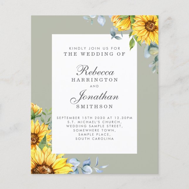 Lámina Invitación a la boda del Eucalipto del girasol pre (Anverso)