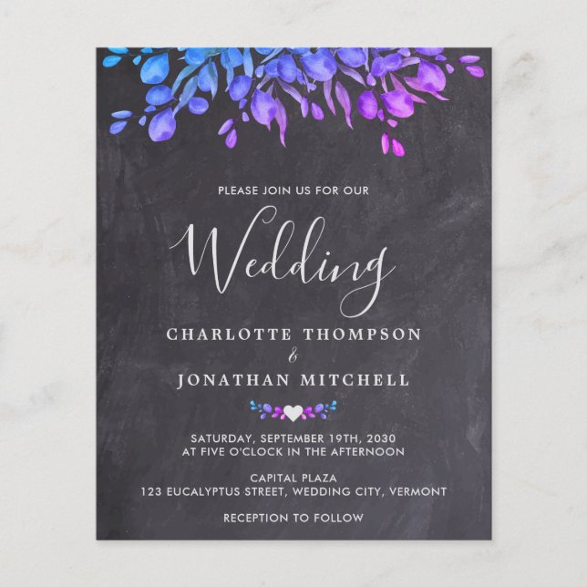 Lámina Invitación a la boda del follaje del eucalipto del (Anverso)