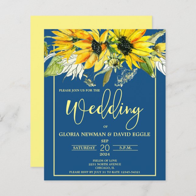 Lámina Invitación a la boda del girasol azul clásico del 