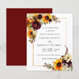 Lámina Invitación a la boda del girasol de las flores de 