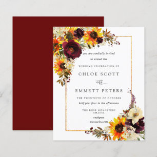 Lámina Invitación a la boda del girasol de las flores de 