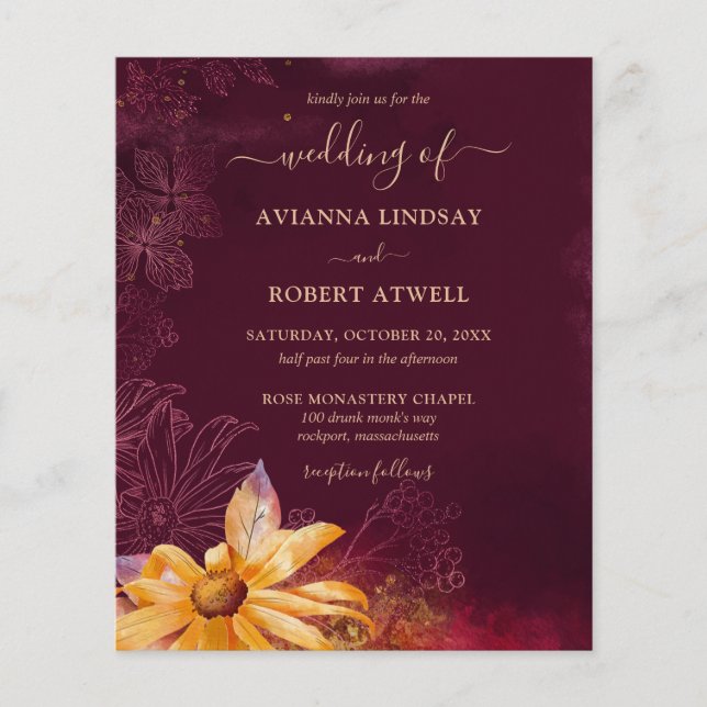 Lámina Invitación a la boda del girasol en Borgoña (Anverso)