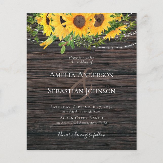 Lámina Invitación a la boda del girasol en otoño rústico  (Anverso)