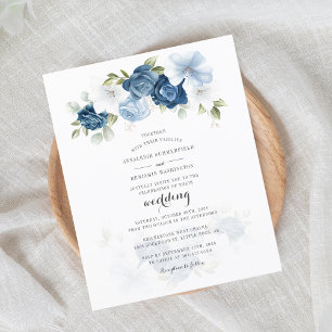 Lámina Invitación a la boda del guión azul agitado de flo