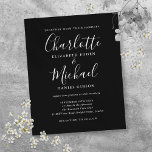 Lámina Invitación a la boda del guión blanco negro presup<br><div class="desc">Con su foto en blanco y negro,  nombres de estilo característico,  esta elegante invitación monocroma de boda minimalista moderna puede ser personalizada con su información en letras de moda. Diseñado por Thisisnotme©</div>