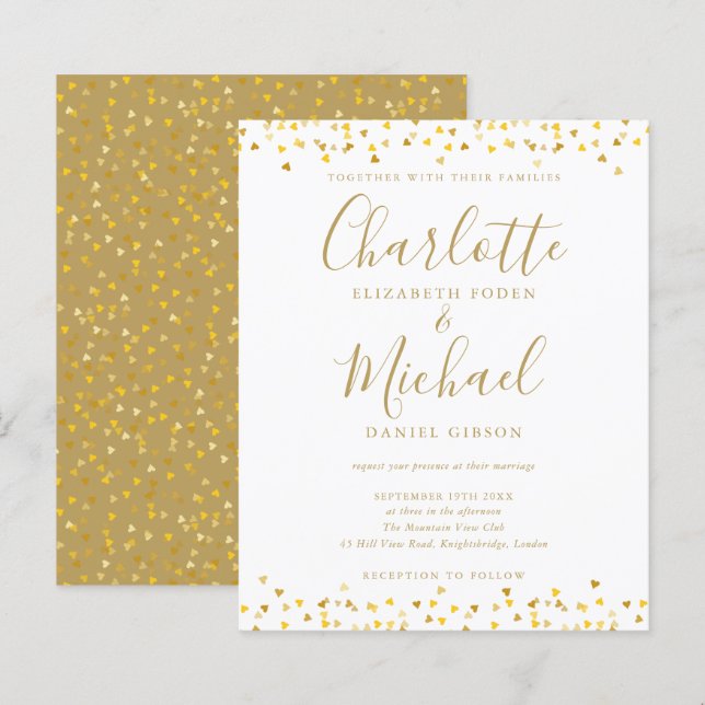 Lámina Invitación a la boda del guión de confetti de Budg (Anverso / Reverso)