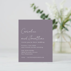 Lámina Invitación a la boda del guión de escritura púrpur