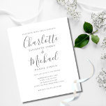Lámina Invitación a la boda del guión de firma del presup<br><div class="desc">Con nombres de estilo característico,  esta elegante invitación a bodas blancas y grises con presupuesto reducido se puede personalizar con su información en letras grises de moda. Diseñado por Thisisnotme©</div>