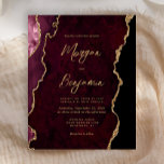 Lámina Invitación a la boda del guión de la ágata de oro<br><div class="desc">Esta elegante invitación a la boda presenta una imagen de fondo de una ágata color burdeos adornada con un falso purpurina de oro. El texto del personalizable combina la escritura a mano moderna de color dorado, el copperplate y las tipografías cursivas. El reverso presenta un diseño coordinado de agate de...</div>