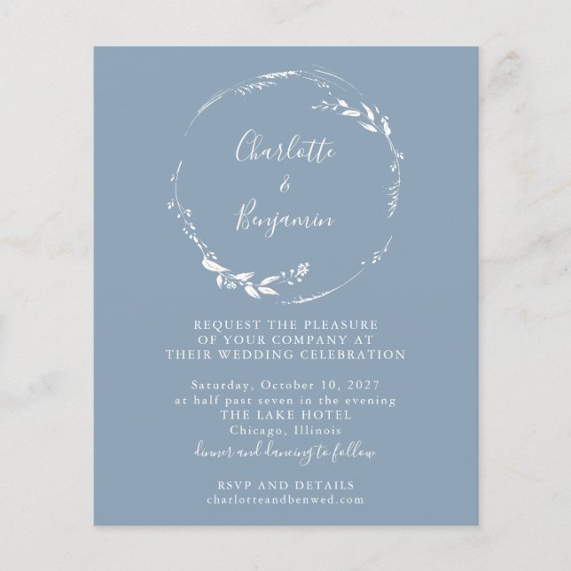 Lámina Invitación a la boda del guión de la floración azu (Anverso)