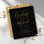 Lámina Invitación a la boda del guión de oro negro de pre<br><div class="desc">Con nombres de estilo característico,  esta elegante invitación a una boda económica puede ser personalizada con su información en letras de oro de moda. Diseñado por Thisisnotme©</div>