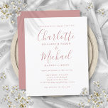 Lámina Invitación a la boda del guión de Rosa de presupue<br><div class="desc">Con nombres de estilo característico,  esta elegante y polvorienta invitación a la boda rosa puede ser personalizada con su información en letras de moda. Diseñado por Thisisnotme©</div>