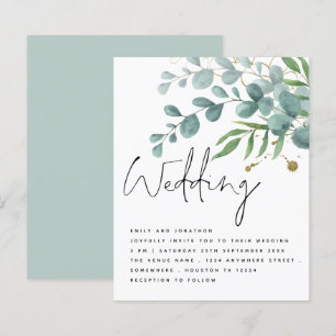 Lámina Invitación a la boda del guión del oro Verde azula