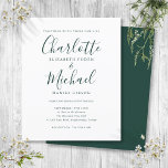 Lámina Invitación a la boda del guión verde de esmeralda<br><div class="desc">Con nombres de estilo característico,  esta elegante invitación a bodas con presupuesto puede ser personalizada con su información en letras verdes de moda gemerald. Diseñado por Thisisnotme©</div>