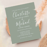 Lámina Invitación a la boda del guión verde del sabio del<br><div class="desc">Con nombres de estilo característico,  esta elegante invitación a bodas verdes con sabios presupuestos se puede personalizar con su información en letras de moda. Diseñado por Thisisnotme©</div>