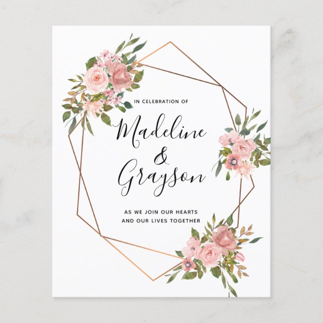 Lámina Invitación a la boda del marco dorado rosa rosa de (Anverso)