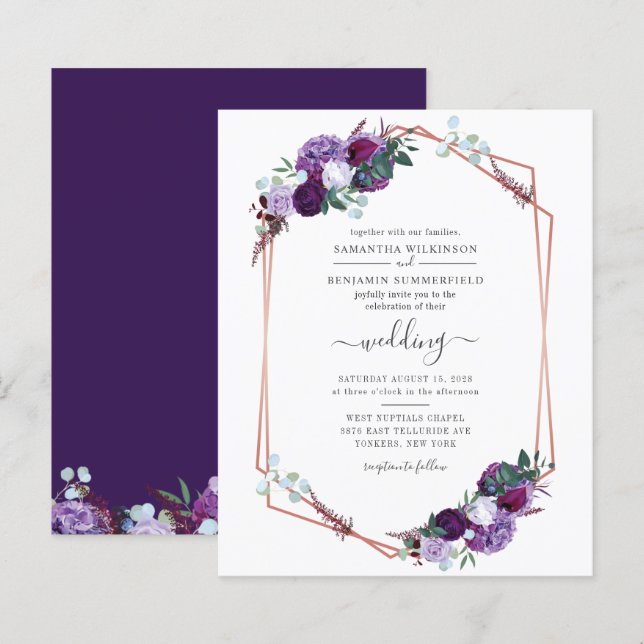 Lámina Invitación a la boda del marco geométrico de la fl (Anverso / Reverso)