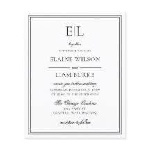 Invitación a la boda del Monograma Blanco Negro y 