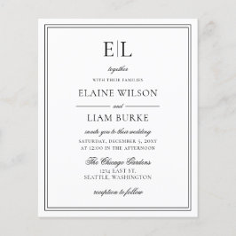 Lámina Invitación a la boda del Monograma Blanco Negro y