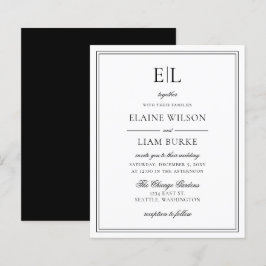 Lámina Invitación a la boda del Monograma Blanco Negro y 