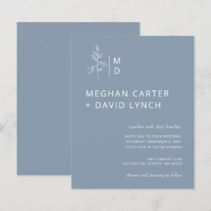 Lámina Invitación a la boda del Monograma Botánico Azul P