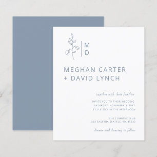 Lámina Invitación a la boda del Monograma Botánico Azul P