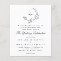 Invitación a la boda del monograma de la flor clás