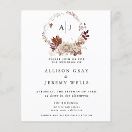 Lámina Invitación a la boda del monograma de otoño