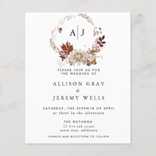 Lámina Invitación a la boda del monograma de otoño