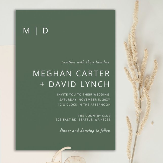 Lámina Invitación a la boda del Monograma Moderno Verde P (Subido por el creador)